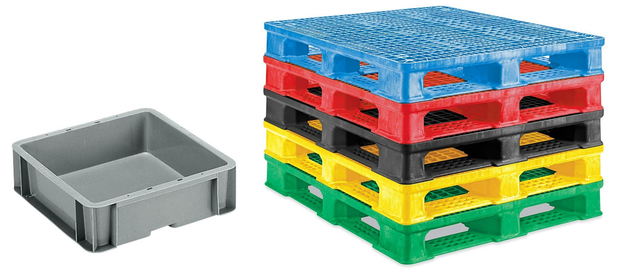 Plastic containers and pallets
